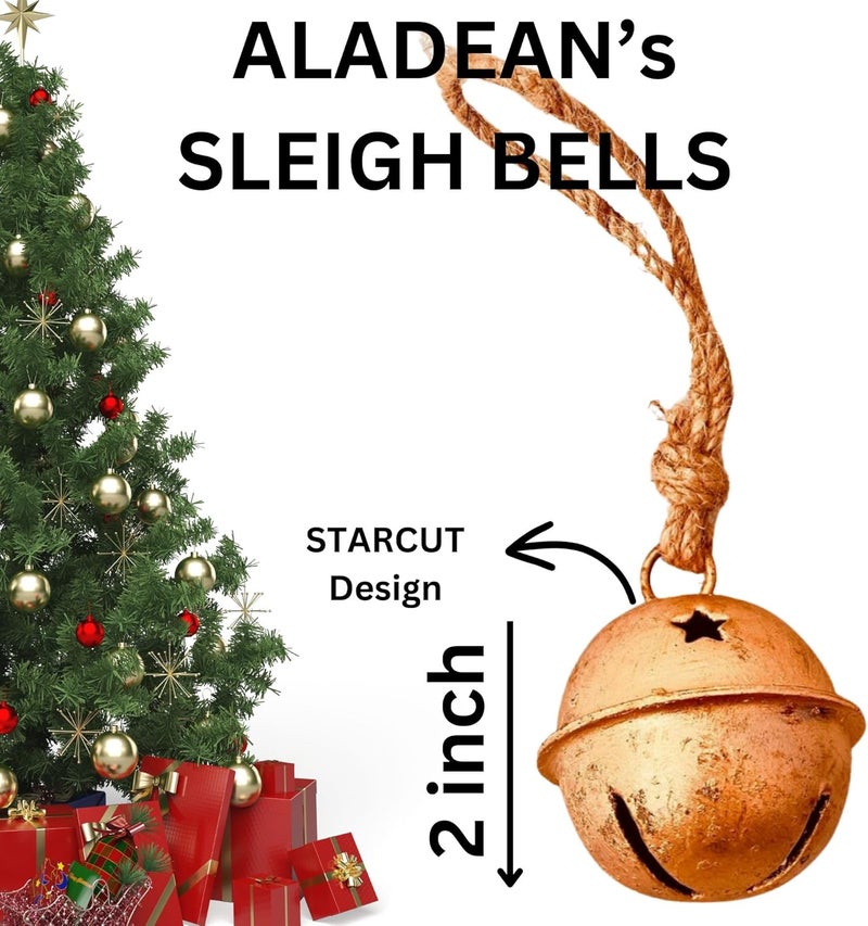 ALADEAN Rustic Decorative Bell 4" Traditional 1pc Shabby Chic Vintage Bell Brass Coated Country Style Cow Bell Wall Hanging Jute Rope Harmony Cowbell Lucky Charm Christmas Bell (1pc of 2" Sleigh Bell) - Image 2